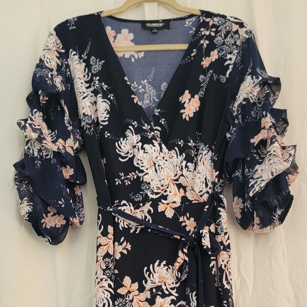 A-Line Ruffled Sleeve Floral Dress Size L